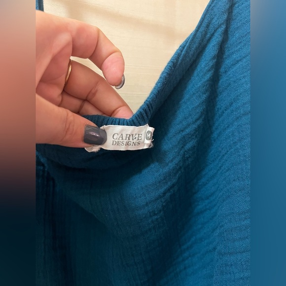 Carve design sleeveless romper blueish size medium fun bohemian eco friendly - Picture 2 of 9